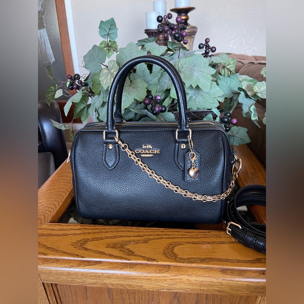 Coach Black Pebbled Leather Rowan Satchel with Gold Hardware